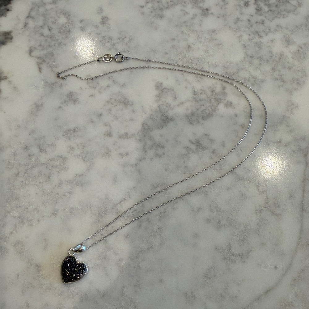 Milor Silver Heart Necklace with Black Accents
